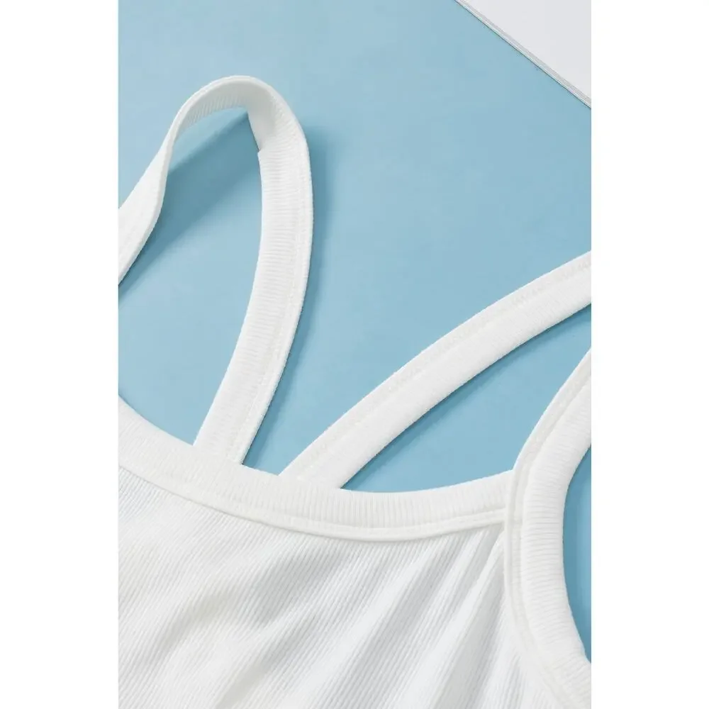 White Athletic Ribbed Cropped Cami Top New Size Large